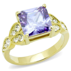 TK3125 - IP Gold(Ion Plating) Stainless Steel Ring with AAA Grade CZ  in Light Amethyst - Joyeria Lady