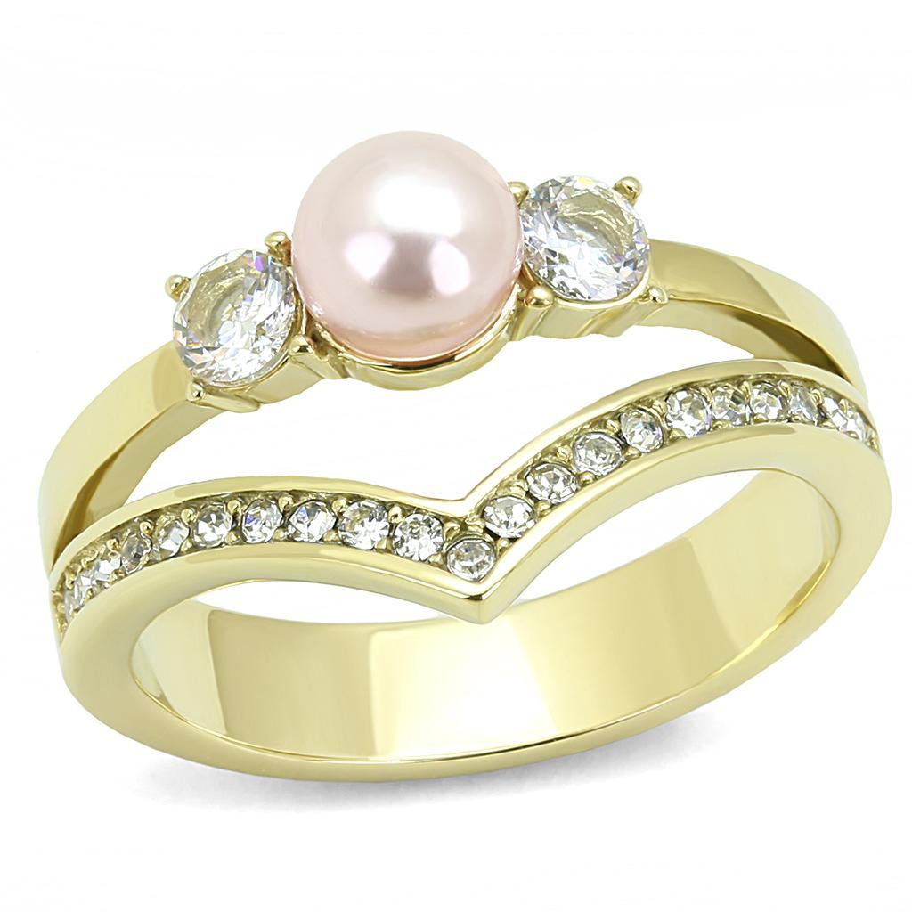 TK3126 - IP Gold(Ion Plating) Stainless Steel Ring with Synthetic Pearl in Rose - Joyeria Lady
