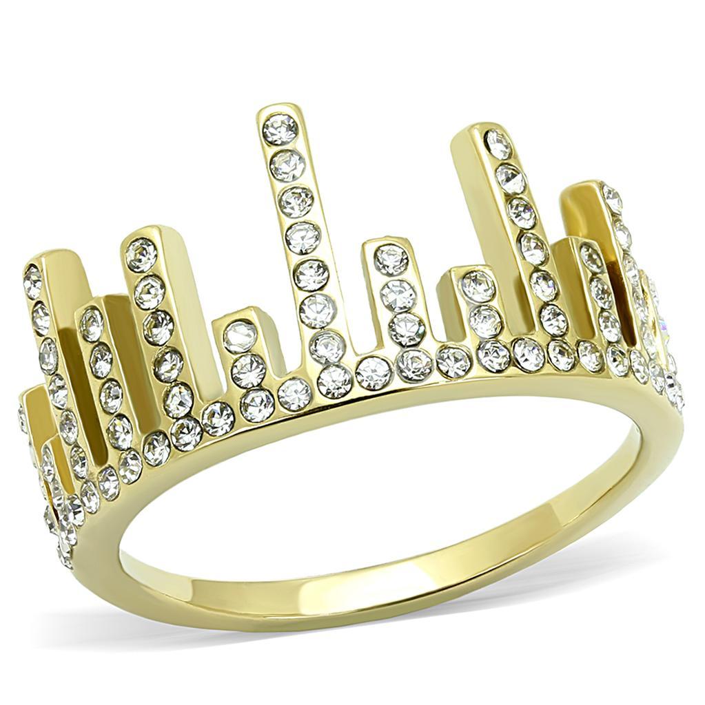 TK3129 - IP Gold(Ion Plating) Stainless Steel Ring with Top Grade Crystal  in Clear - Joyeria Lady