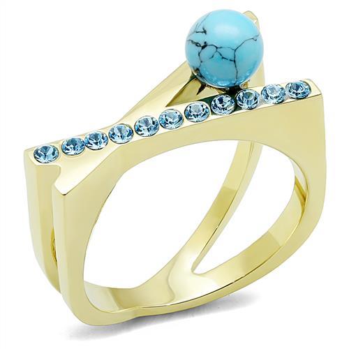 TK3130 - IP Gold(Ion Plating) Stainless Steel Ring with Synthetic Turquoise in Turquoise - Joyeria Lady