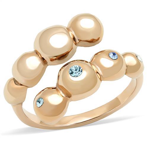 TK3131 - IP Rose Gold(Ion Plating) Stainless Steel Ring with Top Grade Crystal  in Sea Blue - Joyeria Lady