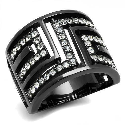 TK3134 - IP Light Black  (IP Gun) Stainless Steel Ring with Top Grade Crystal  in Clear - Joyeria Lady