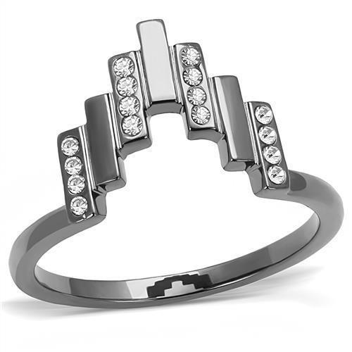 TK3135 - IP Light Black  (IP Gun) Stainless Steel Ring with Top Grade Crystal  in Clear - Joyeria Lady