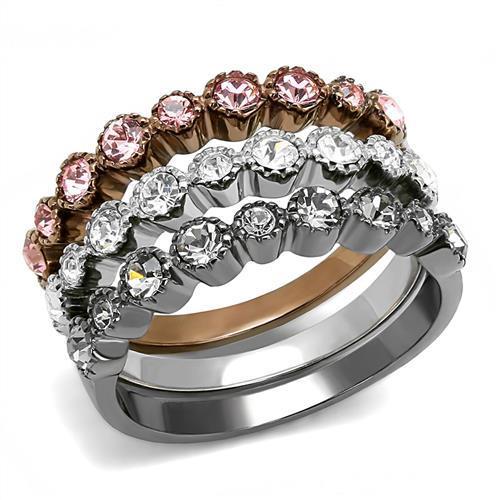 TK3136 - IP Light Black & IP Light coffee Stainless Steel Ring with Top Grade Crystal  in Multi Color - Joyeria Lady