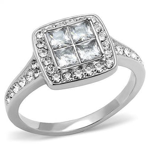 TK3137 - High polished (no plating) Stainless Steel Ring with AAA Grade CZ  in Clear - Joyeria Lady