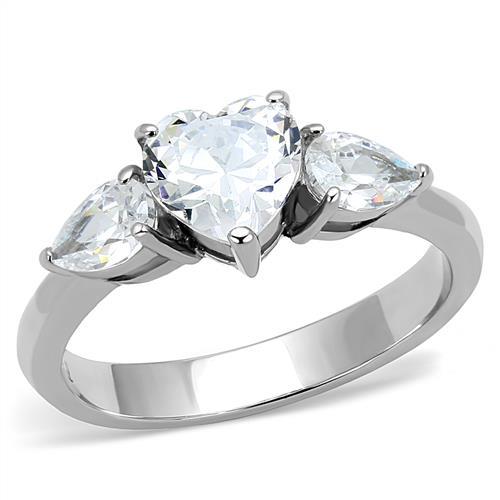 TK3138 - High polished (no plating) Stainless Steel Ring with AAA Grade CZ  in Clear - Joyeria Lady