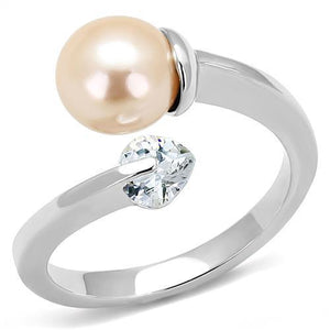 TK3139 - High polished (no plating) Stainless Steel Ring with Synthetic Pearl in Light Peach - Joyeria Lady
