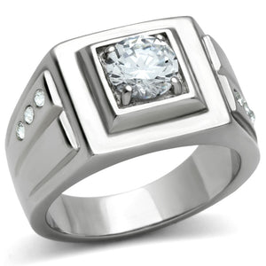 TK313 High polished (no plating) Stainless Steel Ring with AAA Grade CZ in Clear - Joyeria Lady