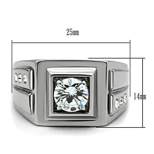 TK313 High polished (no plating) Stainless Steel Ring with AAA Grade CZ in Clear - Joyeria Lady