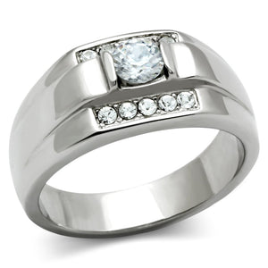 TK314 High polished (no plating) Stainless Steel Ring with AAA Grade CZ in Clear - Joyeria Lady