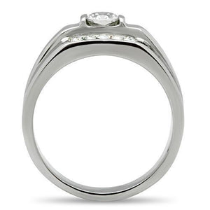 TK314 High polished (no plating) Stainless Steel Ring with AAA Grade CZ in Clear