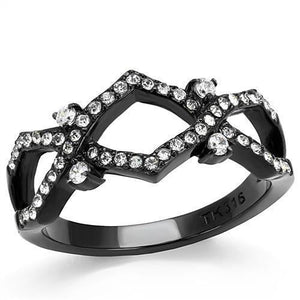TK3165 - IP Black(Ion Plating) Stainless Steel Ring with AAA Grade CZ  in Clear - Joyeria Lady