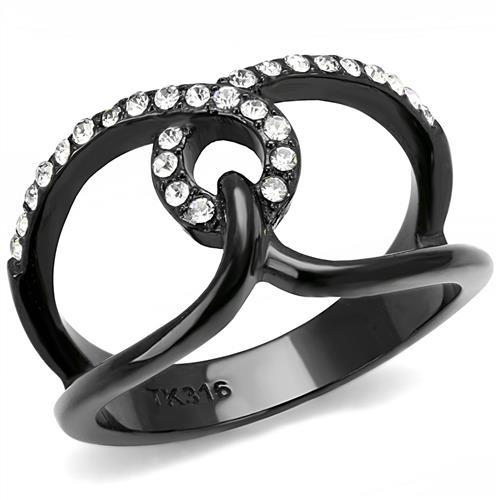 TK3166 - IP Black(Ion Plating) Stainless Steel Ring with Top Grade Crystal  in Clear - Joyeria Lady