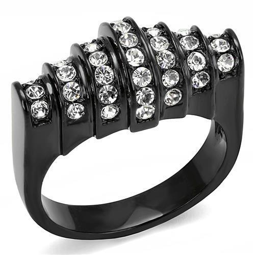 TK3167 - IP Black(Ion Plating) Stainless Steel Ring with Top Grade Crystal  in Clear - Joyeria Lady
