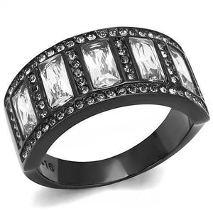 TK3168 - IP Black(Ion Plating) Stainless Steel Ring with AAA Grade CZ  in Clear - Joyeria Lady