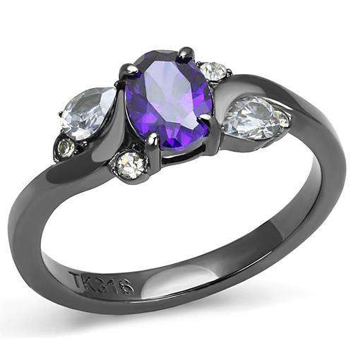TK3169 - IP Light Black  (IP Gun) Stainless Steel Ring with AAA Grade CZ  in Tanzanite - Joyeria Lady