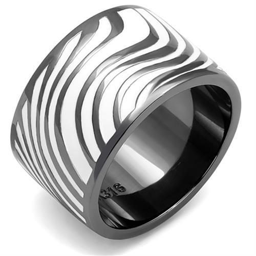 TK3171 - IP Light Black  (IP Gun) Stainless Steel Ring with Epoxy  in White - Joyeria Lady