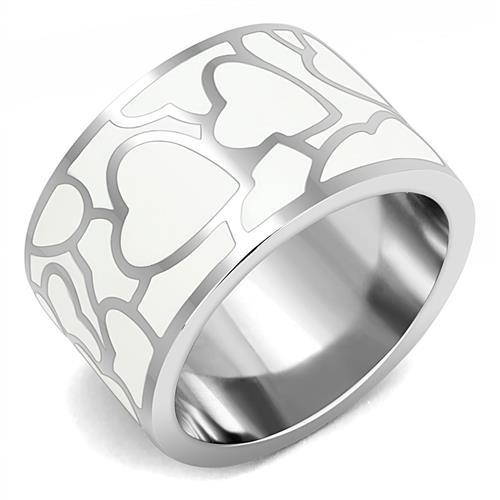 TK3172 - High polished (no plating) Stainless Steel Ring with Epoxy  in White - Joyeria Lady