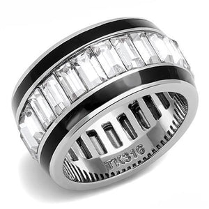 TK3173 - High polished (no plating) Stainless Steel Ring with Top Grade Crystal  in Clear - Joyeria Lady