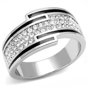 TK3174 - High polished (no plating) Stainless Steel Ring with Top Grade Crystal  in Clear - Joyeria Lady