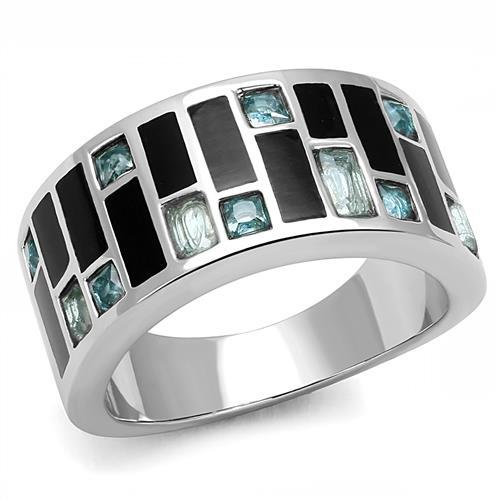 TK3175 - High polished (no plating) Stainless Steel Ring with Synthetic Synthetic Glass in Sea Blue - Joyeria Lady