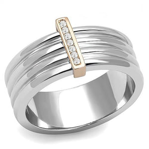 TK3176 - Two-Tone IP Rose Gold Stainless Steel Ring with Top Grade Crystal  in Clear - Joyeria Lady