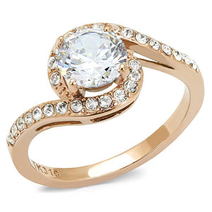 TK3178 - IP Rose Gold(Ion Plating) Stainless Steel Ring with AAA Grade CZ  in Clear - Joyeria Lady