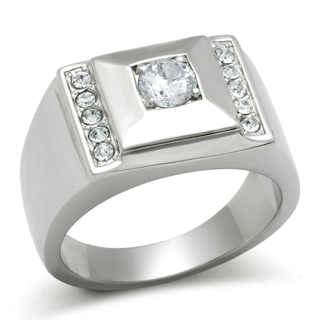 TK317 High polished (no plating) Stainless Steel Ring with AAA Grade CZ in Clear - Joyeria Lady