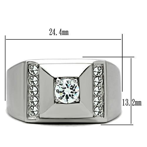 TK317 High polished (no plating) Stainless Steel Ring with AAA Grade CZ in Clear - Joyeria Lady