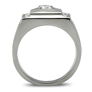 TK317 High polished (no plating) Stainless Steel Ring with AAA Grade CZ in Clear