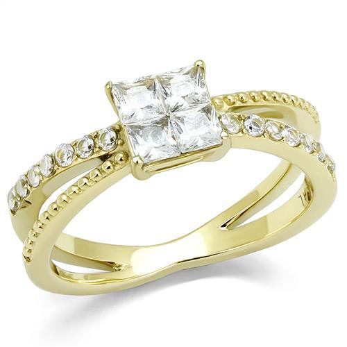 TK3181 - IP Gold(Ion Plating) Stainless Steel Ring with AAA Grade CZ  in Clear - Joyeria Lady