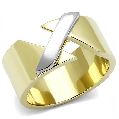 TK3184 - Two-Tone IP Gold (Ion Plating) Stainless Steel Ring with No Stone - Joyeria Lady