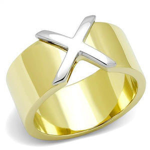 TK3185 - Two-Tone IP Gold (Ion Plating) Stainless Steel Ring with No Stone - Joyeria Lady