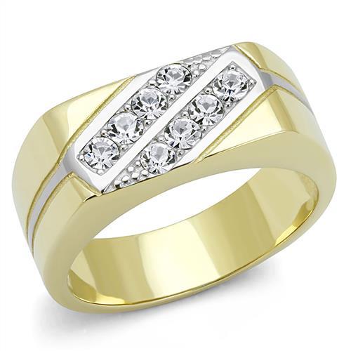 TK3186 Two-Tone IP Gold (Ion Plating) Stainless Steel Ring with Top Grade Crystal in Clear - Joyeria Lady