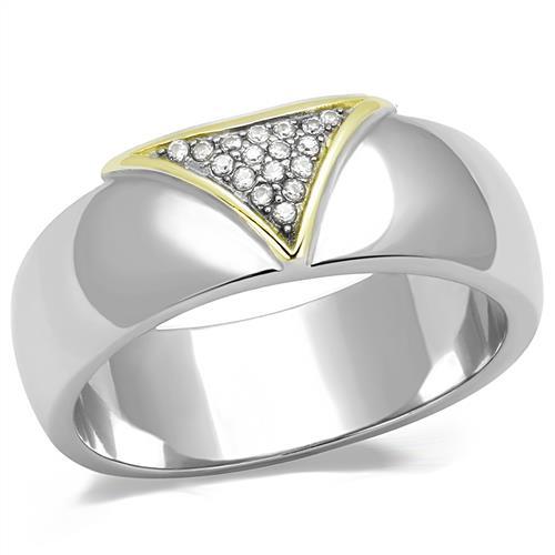 TK3187 Two-Tone IP Gold (Ion Plating) Stainless Steel Ring with AAA Grade CZ in Clear - Joyeria Lady