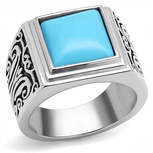 TK3188 High polished (no plating) Stainless Steel Ring with Synthetic in Sea Blue - Joyeria Lady