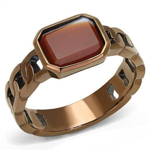 TK3193 - IP Coffee light Stainless Steel Ring with Semi-Precious Agate in Siam - Joyeria Lady