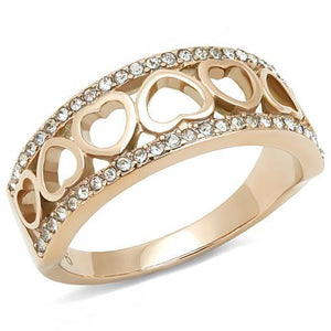 TK3194 - IP Rose Gold(Ion Plating) Stainless Steel Ring with Top Grade Crystal  in Clear - Joyeria Lady