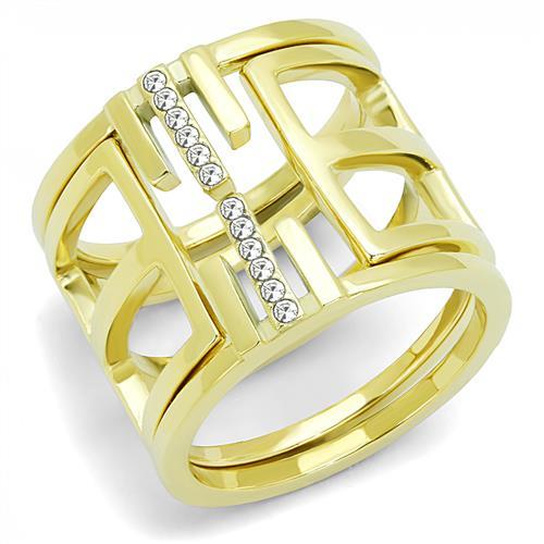 TK3198 - IP Gold(Ion Plating) Stainless Steel Ring with Top Grade Crystal  in Clear - Joyeria Lady