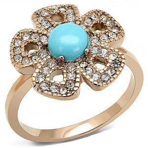 TK3201 - IP Rose Gold(Ion Plating) Stainless Steel Ring with Synthetic Turquoise in Sea Blue - Joyeria Lady