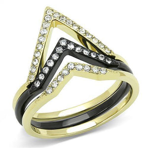 TK3202 - IP Gold+ IP Black (Ion Plating) Stainless Steel Ring with Top Grade Crystal  in Clear - Joyeria Lady