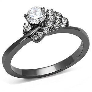 TK3203 - IP Light Black  (IP Gun) Stainless Steel Ring with AAA Grade CZ  in Clear - Joyeria Lady