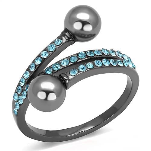 TK3204 - IP Light Black  (IP Gun) Stainless Steel Ring with Synthetic Pearl in Gray - Joyeria Lady