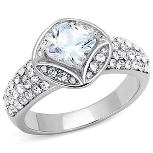 TK3206 - High polished (no plating) Stainless Steel Ring with AAA Grade CZ  in Clear - Joyeria Lady