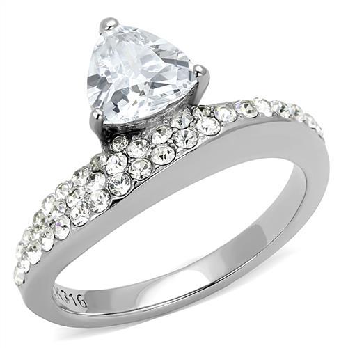 TK3207 - High polished (no plating) Stainless Steel Ring with AAA Grade CZ  in Clear - Joyeria Lady
