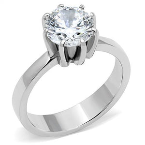 TK3208 - High polished (no plating) Stainless Steel Ring with AAA Grade CZ  in Clear - Joyeria Lady