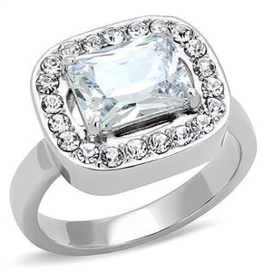 TK3209 - High polished (no plating) Stainless Steel Ring with AAA Grade CZ  in Clear - Joyeria Lady