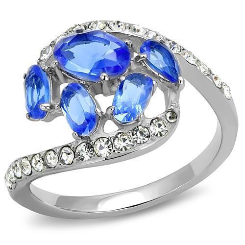 TK3211 - High polished (no plating) Stainless Steel Ring with Synthetic Synthetic Glass in Sapphire - Joyeria Lady