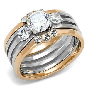 TK3212 - Two-Tone IP Rose Gold Stainless Steel Ring with AAA Grade CZ  in Clear - Joyeria Lady