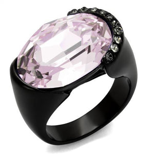 TK3213 - IP Black(Ion Plating) Stainless Steel Ring with Top Grade Crystal  in Light Amethyst - Joyeria Lady